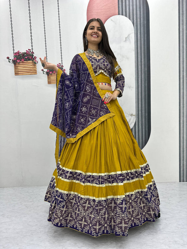 Gulban Mustard Kalidar Lehenga with Bandhani Blouse & Dupatta