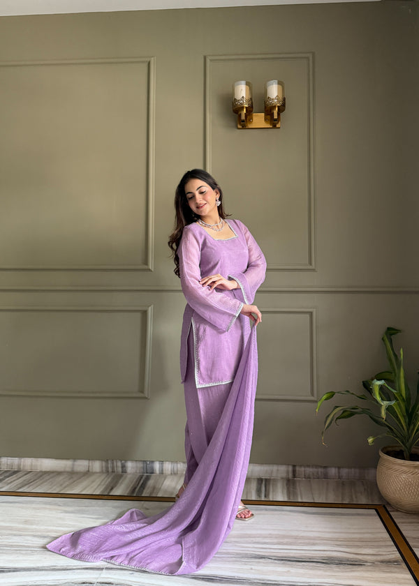 Roohani Lavender Crunchy Ethnic Farshi Suit