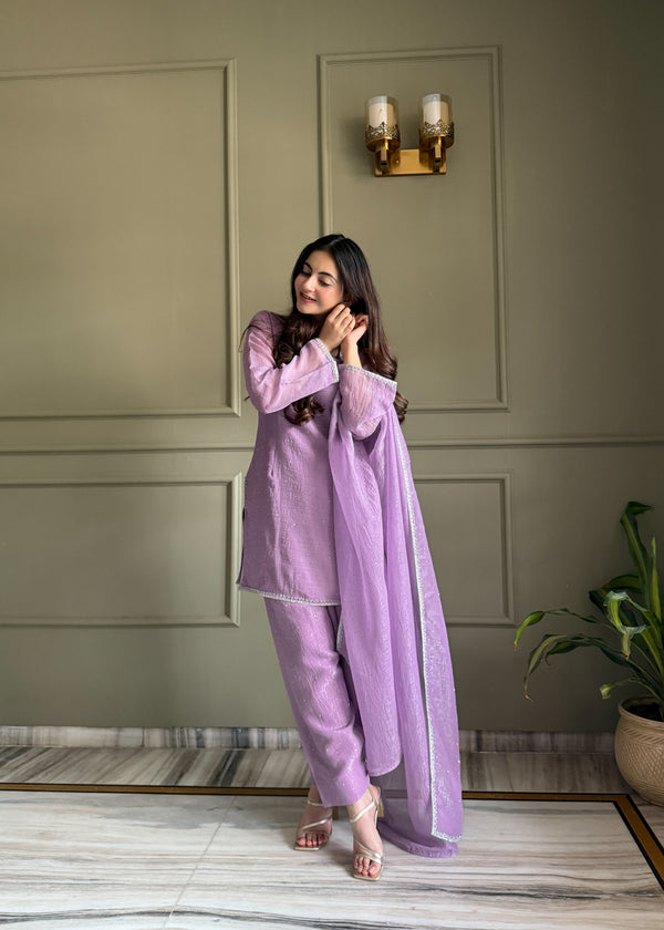 Roohani Lavender Crunchy Ethnic Farshi Suit