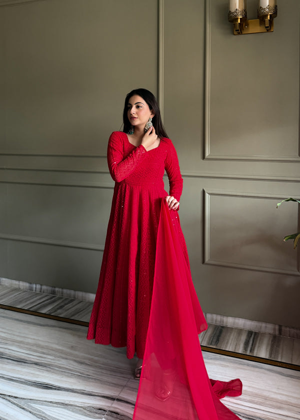 Aditi Red Georgette Anarkali Suit Set