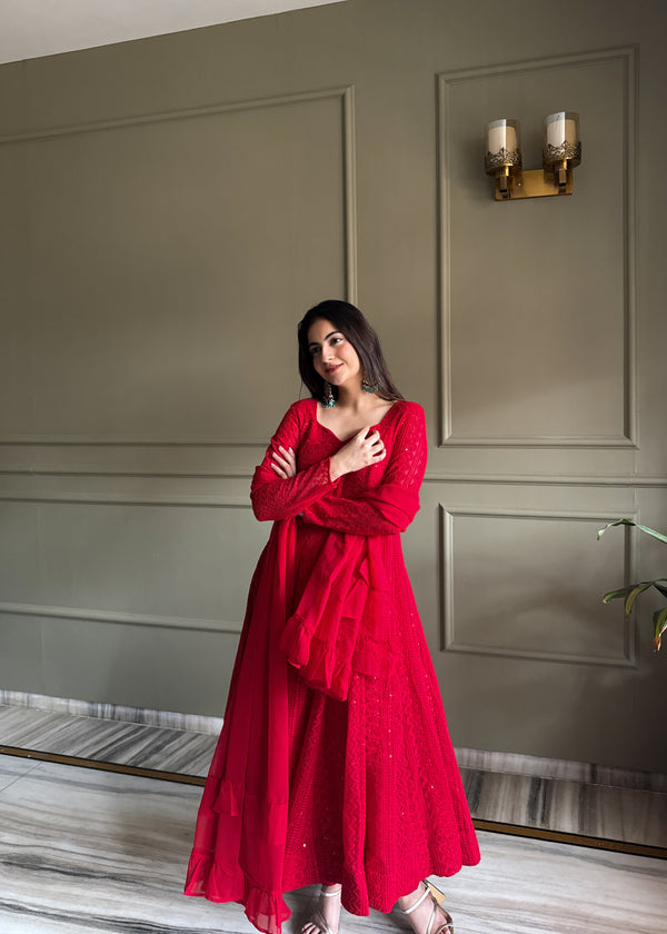 Aditi Red Georgette Anarkali Suit Set