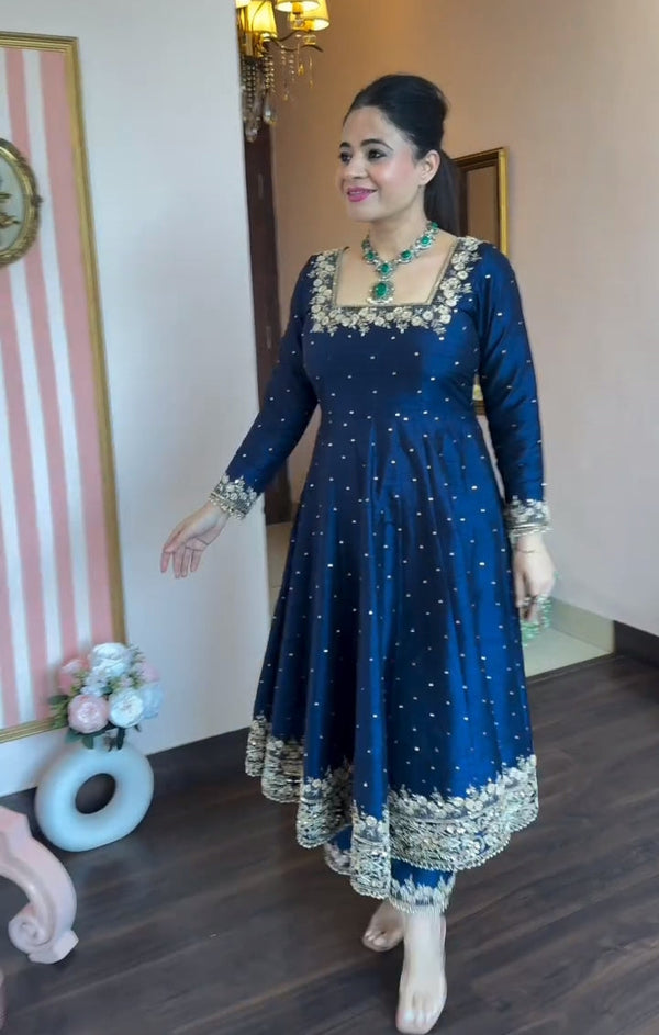 Prachi's Blue Havy Vichitra Silk Designer Suit Set