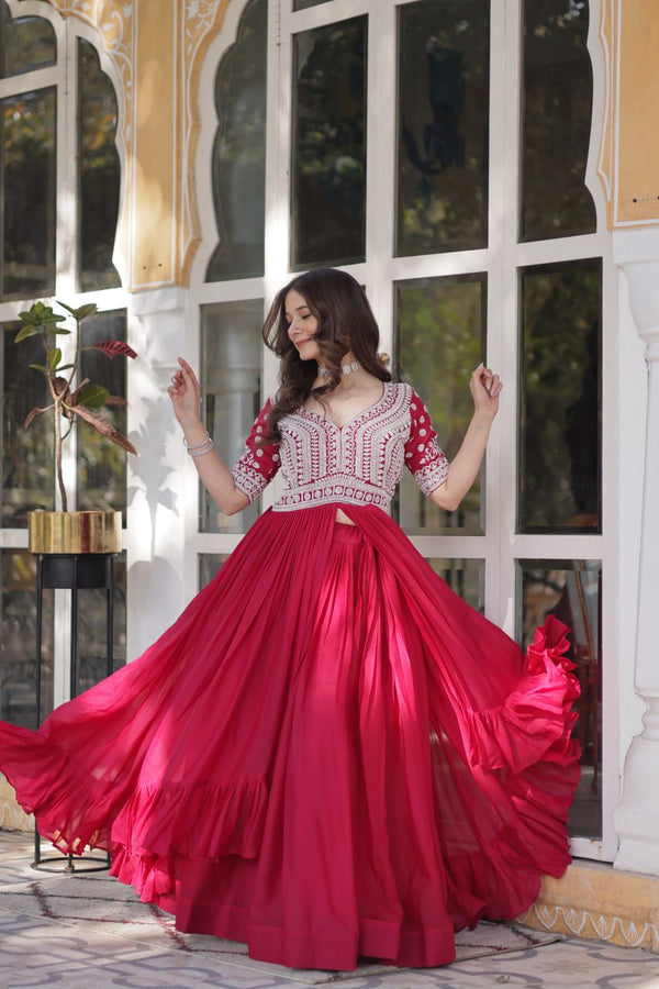 Shivanjali Lehenga With Readymade Slit Cut Long Kurti Set