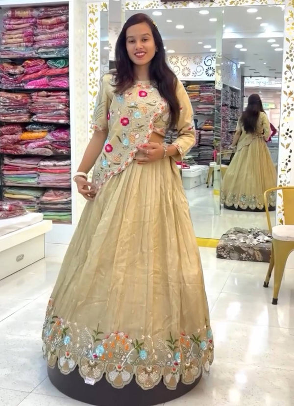New Designer Pastel Bloom Heavy Embroidery Lehenga Set