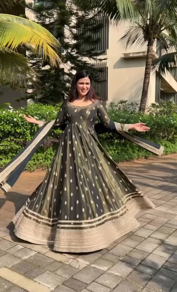 Manara  Dark Olive Gold Anarkali Suit