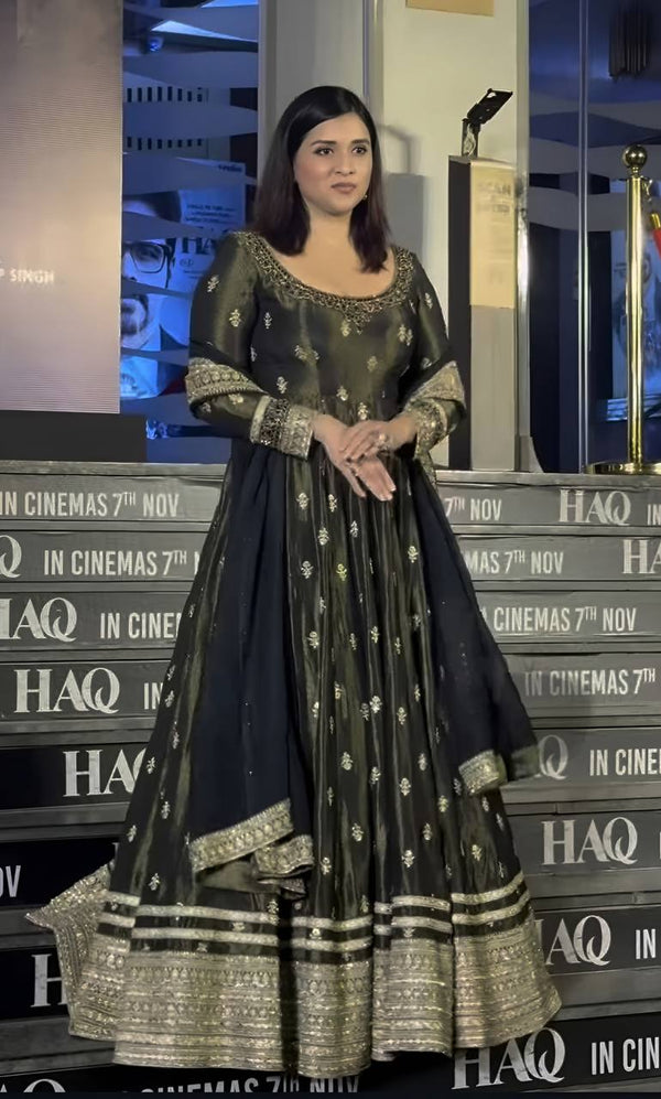 Manara  Dark Olive Gold Anarkali Suit