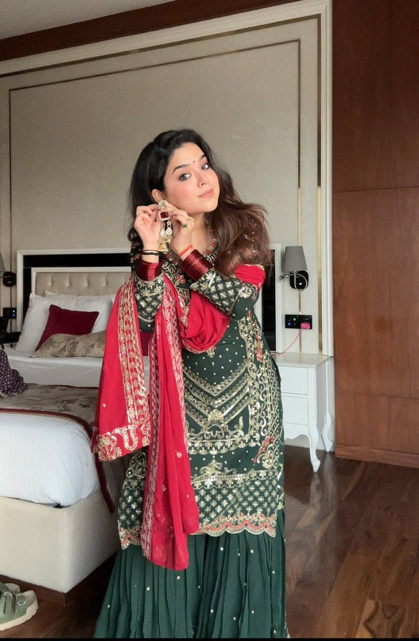 Elina Shahi Bottle Green Sharara Set