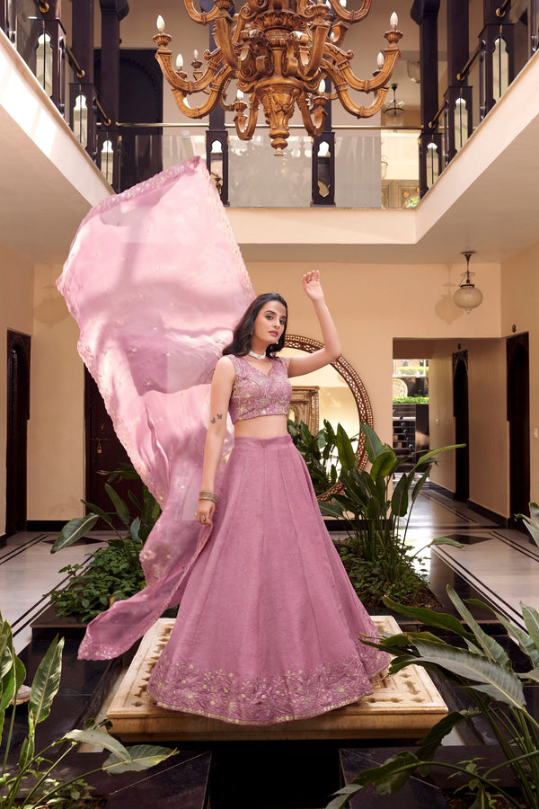 Sakina Serenity: Minimal Mauve Embroidered Lehenga Choli