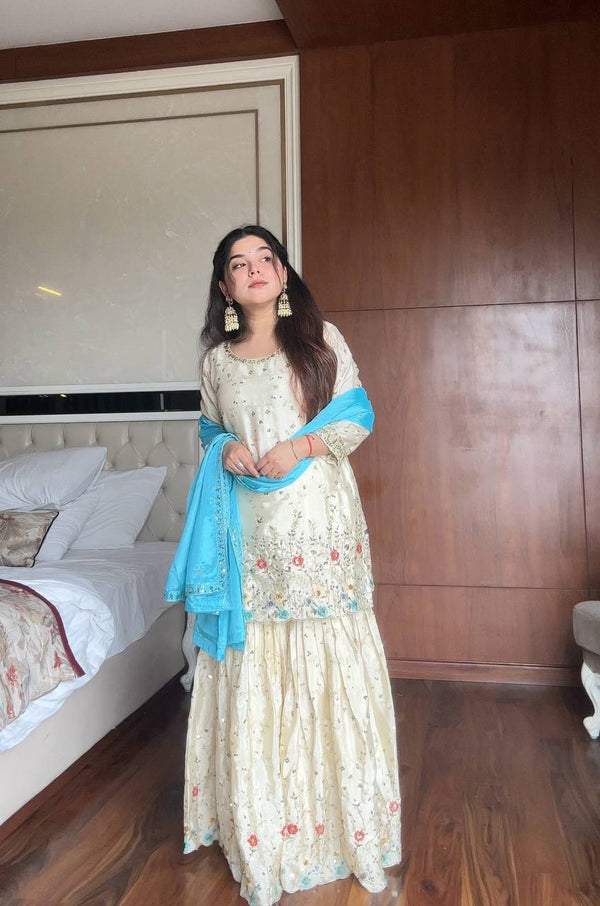 Shahi Beautifully Work With Sky Blue Dupatta Set