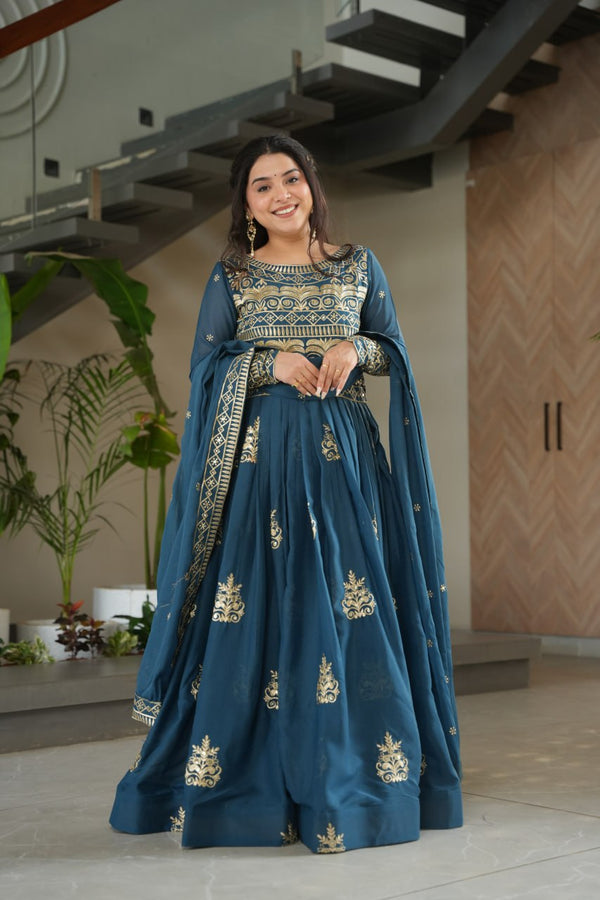 Hiyashvi Chinnon Fabric gown with Sequins-Multi And Embroidered Work Anarkali Gown
