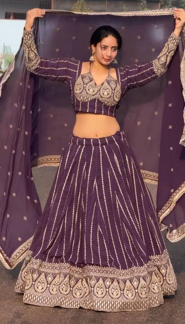 Nazakat-e-Noor: Purple Embroidered Lehenga Set