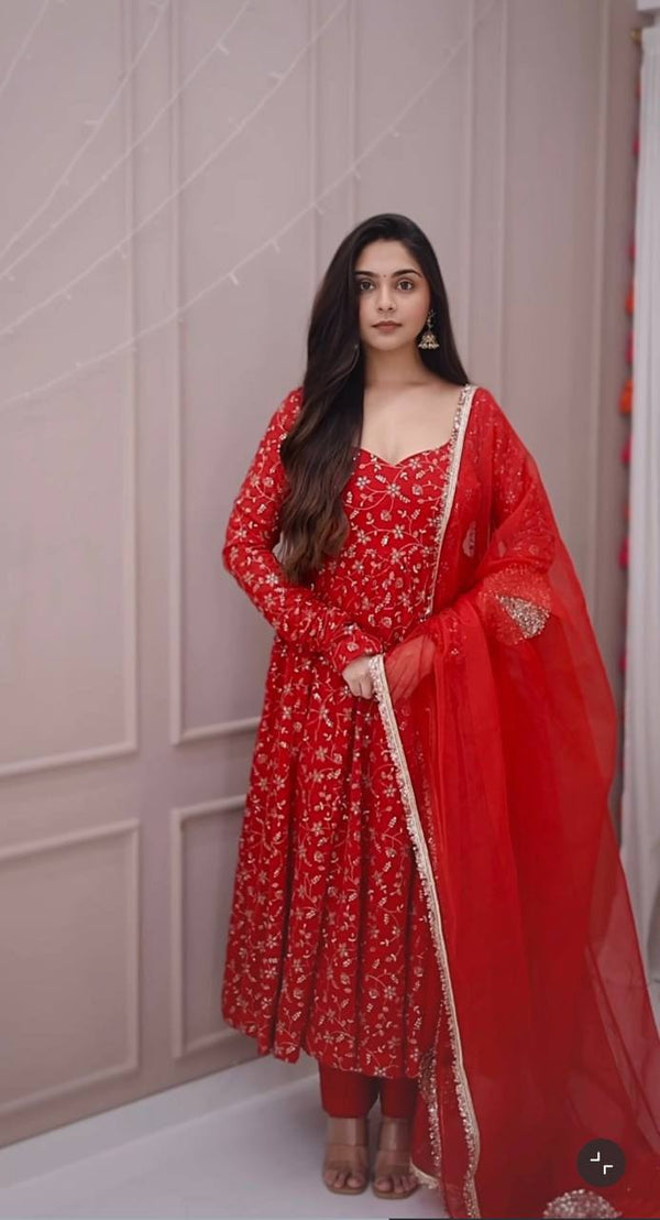 Red Crimson Glow Ethnic Anarkali Suit