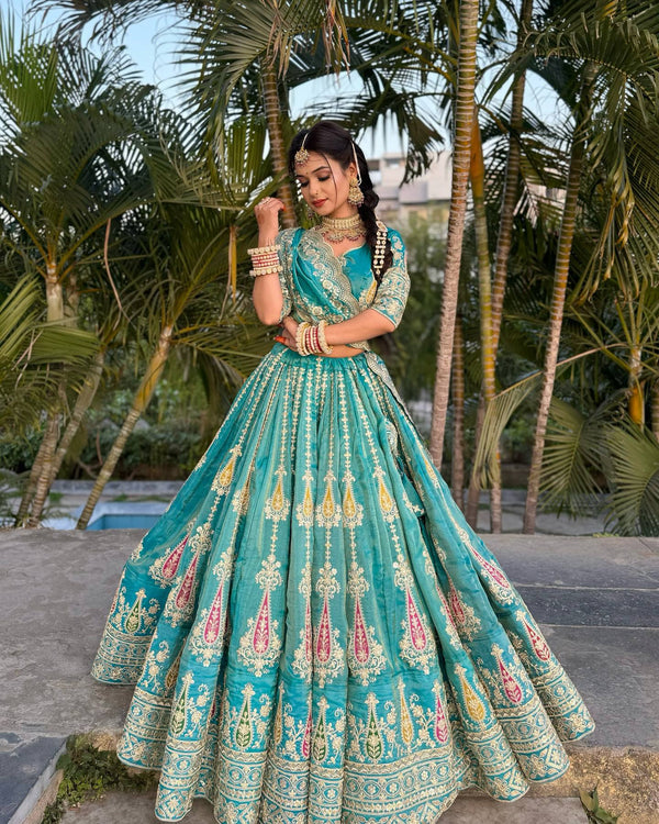 Siya’s Heritage Grace: Teal Embroidered Lehenga