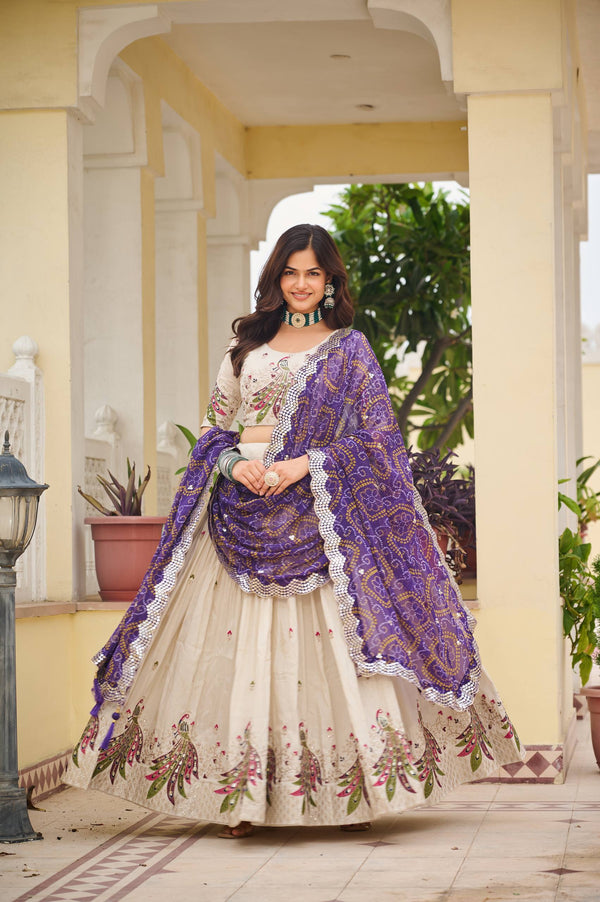 Zakhi Embroidered Lehenga Choli Set with Bandhani Dupatta Magic