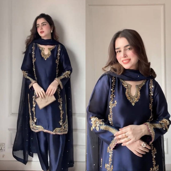 Mahira Moti Hand Work Crep Silk Farshi Salwar