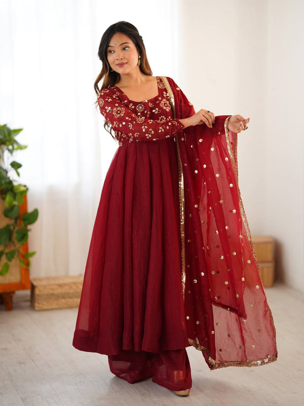 Zehra Ruby Maroon Embroidery Anarkali Set