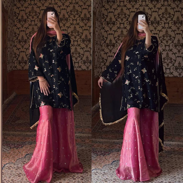 Fiza Black Midnight Blossom Pakistani Sharara Set